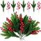 32PCS Artificial Pine Branches Christmas Holly Berries (Red and Green) 0.02"D x 0.02"W x 0.02"H